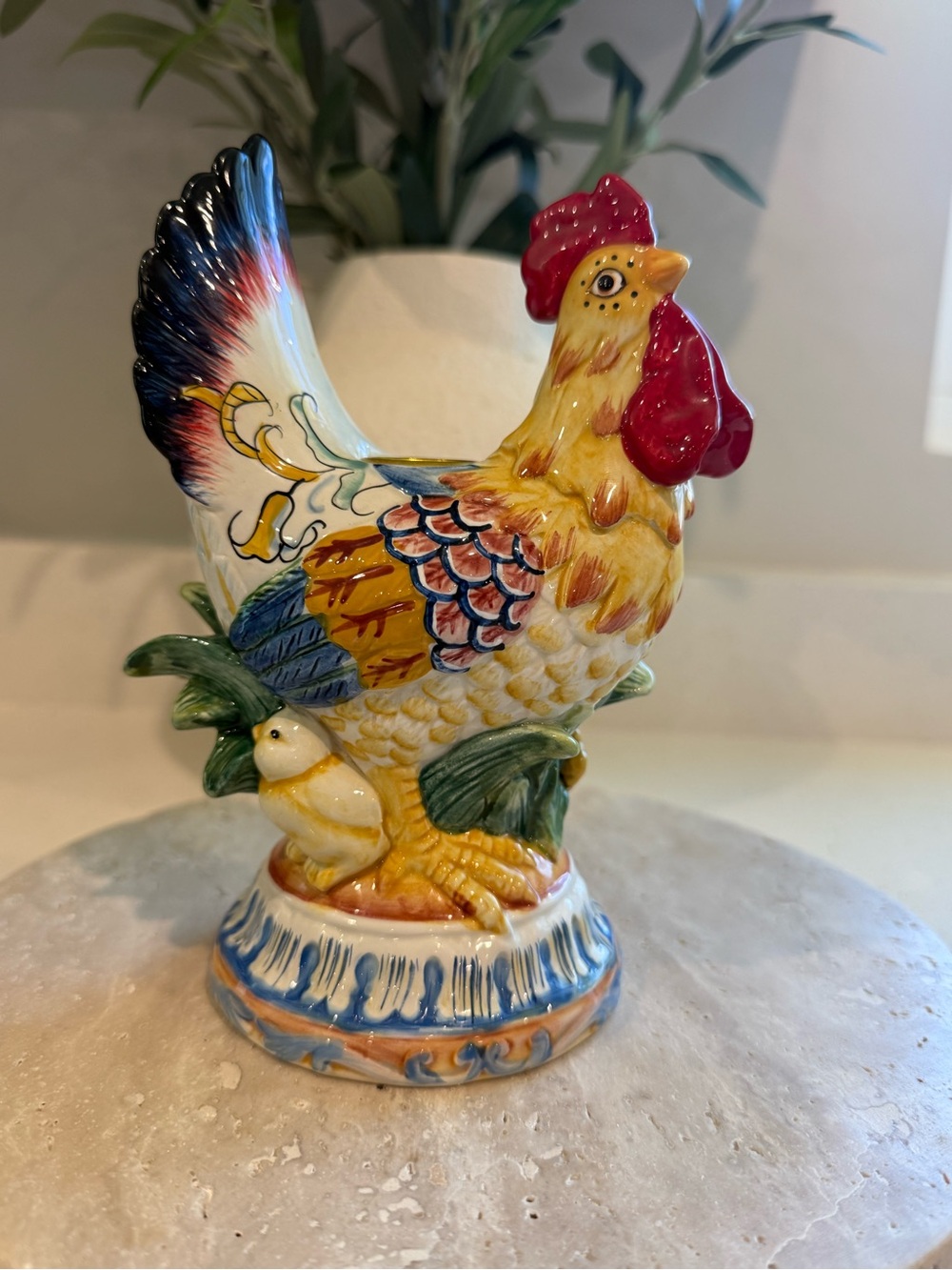 Fitz and Floyd Classic Ricamo Rooster Ceramic Tealight Holder 7” Hand Painted